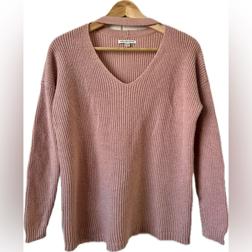 American Eagle Outfitters Women's Dusty Rose V-Neck Sweater